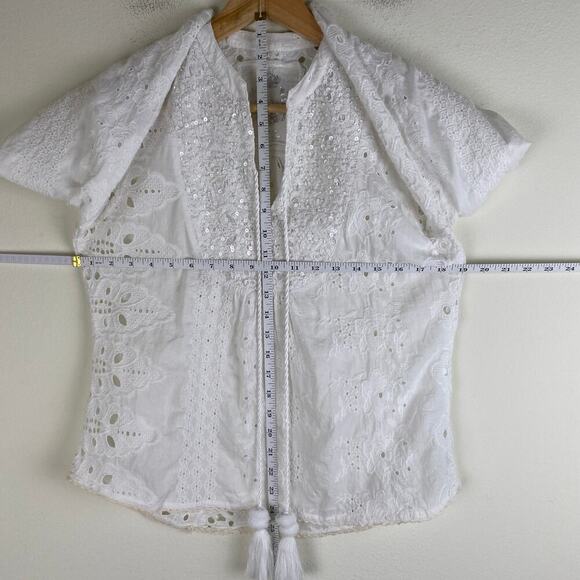 Cino Vintage Maui Tunic Size XS White Sequin Eyelet Cover Up - Picture 13 of 13